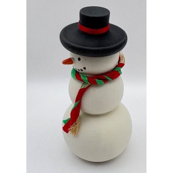 Vintage Classic Snowman Christmas Figurine Black Top Hat Hand Painted - Picture 6 of 8